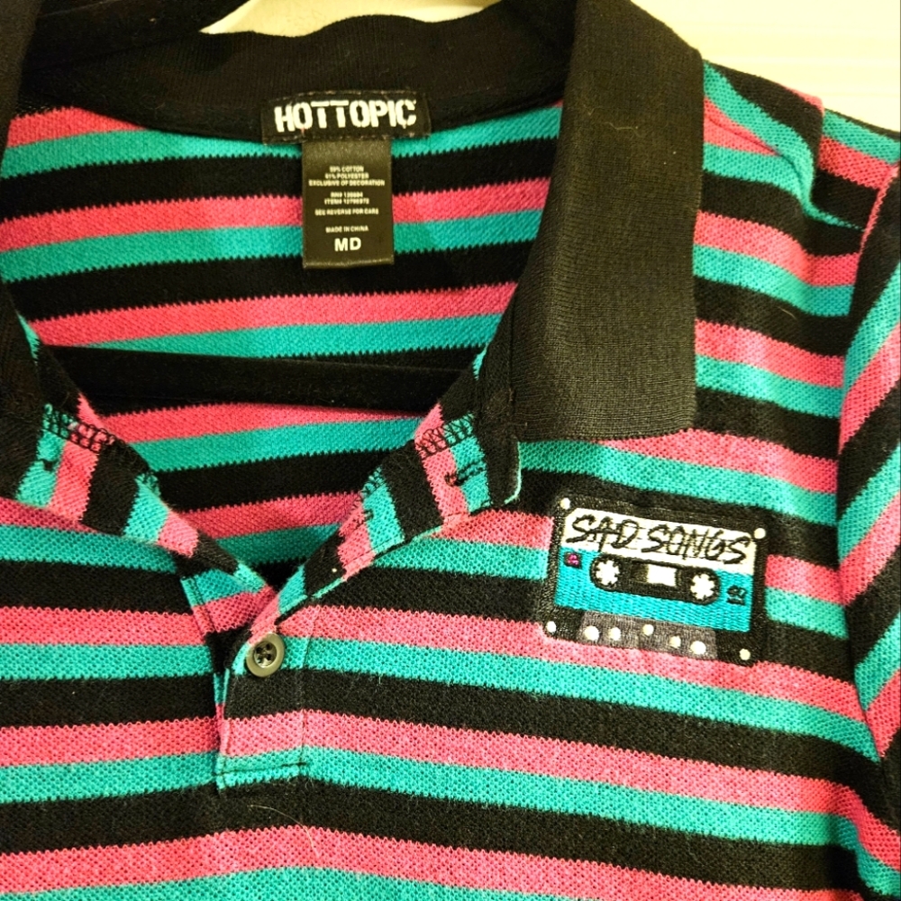 Hot Topic Sad Songs striped polo dress with pockets, Women's Size M